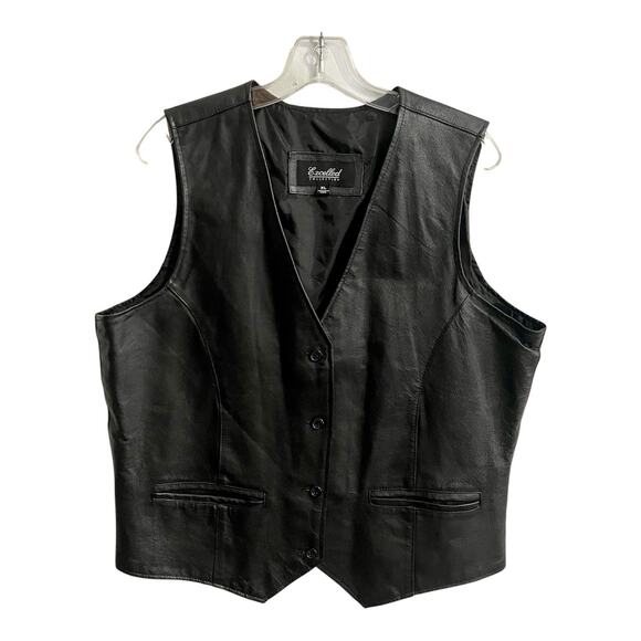 Excelled Collection Vest Men Size XL Black Genuine Leather Motorcycle Biker Moto - Picture 1 of 9